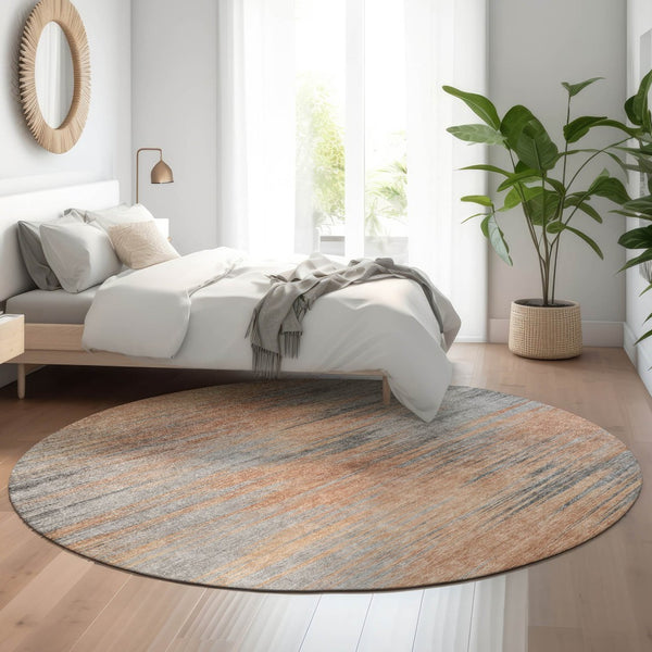 HomeRoots 8' Salmon and Gray Abstract Round Rug – Washable, Stain-Resistant, UV Protected for Modern Spaces 665534