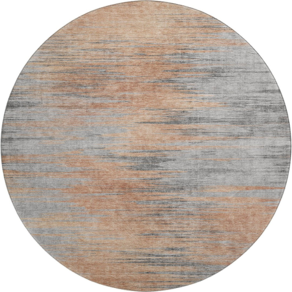 HomeRoots 8' Salmon and Gray Abstract Round Rug – Washable, Stain-Resistant, UV Protected for Modern Spaces 665534
