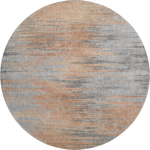 HomeRoots 8' Salmon and Gray Abstract Round Rug – Washable, Stain-Resistant, UV Protected for Modern Spaces 665534