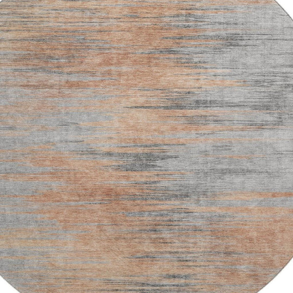 HomeRoots 8' Salmon and Gray Abstract Round Rug – Washable, Stain-Resistant, UV Protected for Modern Spaces 665534
