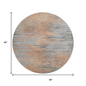 HomeRoots 8' Salmon and Gray Abstract Round Rug – Washable, Stain-Resistant, UV Protected for Modern Spaces 665534
