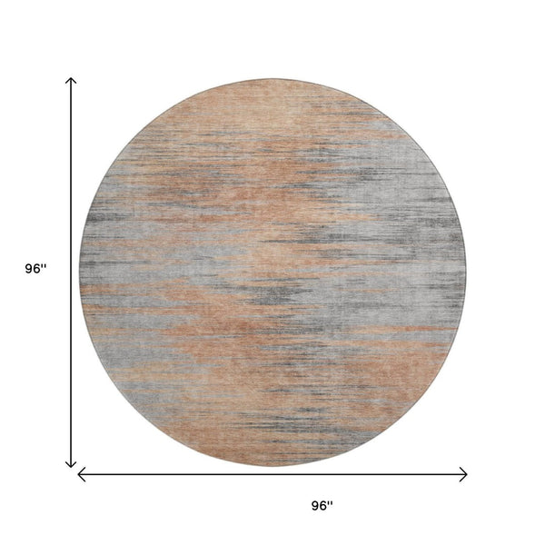 HomeRoots 8' Salmon and Gray Abstract Round Rug – Washable, Stain-Resistant, UV Protected for Modern Spaces 665534