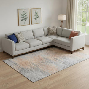 HomeRoots 8' X 10' Stylish Salmon and Gray Abstract Area Rug – Washable, Stain-Resistant, UV Protected Design 665535