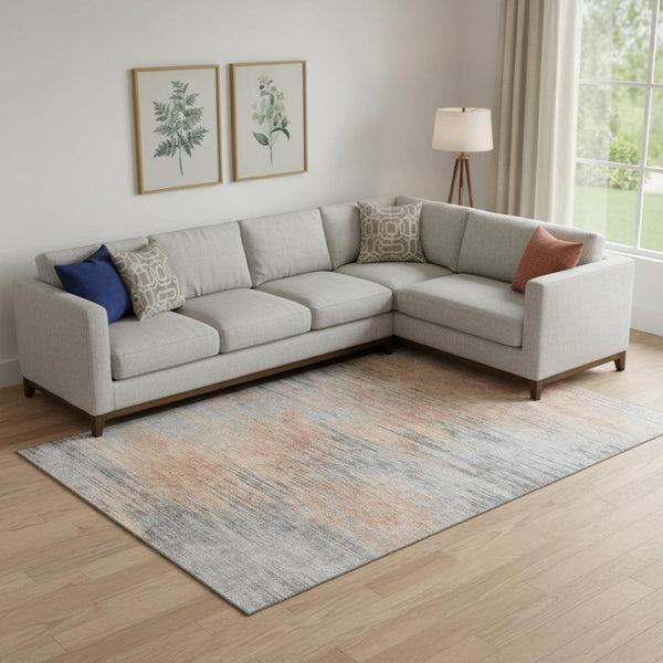 HomeRoots 8' X 10' Stylish Salmon and Gray Abstract Area Rug – Washable, Stain-Resistant, UV Protected Design 665535
