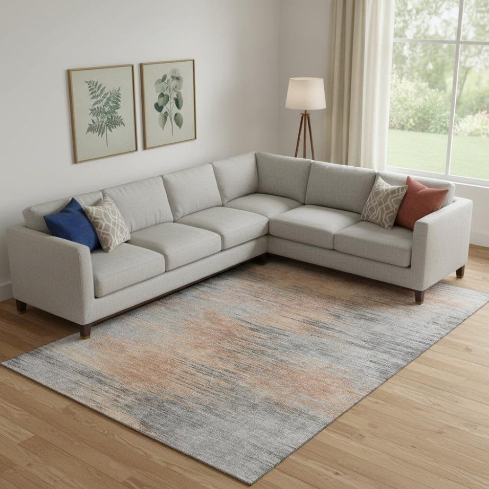 HomeRoots 9' X 12' Salmon and Gray Abstract Area Rug - Washable, UV-Protected, Stylish, and Durable for Homes 665536