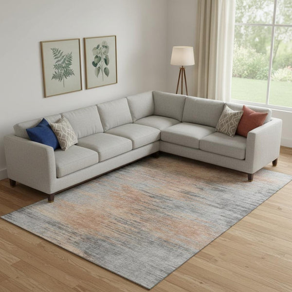 HomeRoots 9' X 12' Salmon and Gray Abstract Area Rug - Washable, UV-Protected, Stylish, and Durable for Homes 665536