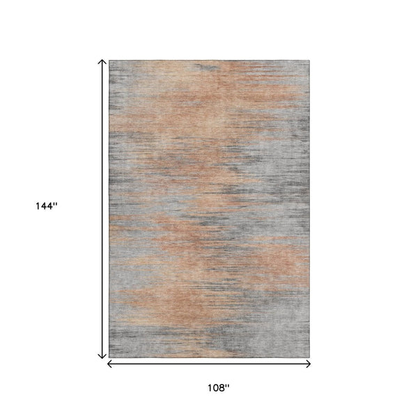 HomeRoots 9' X 12' Salmon and Gray Abstract Area Rug - Washable, UV-Protected, Stylish, and Durable for Homes 665536