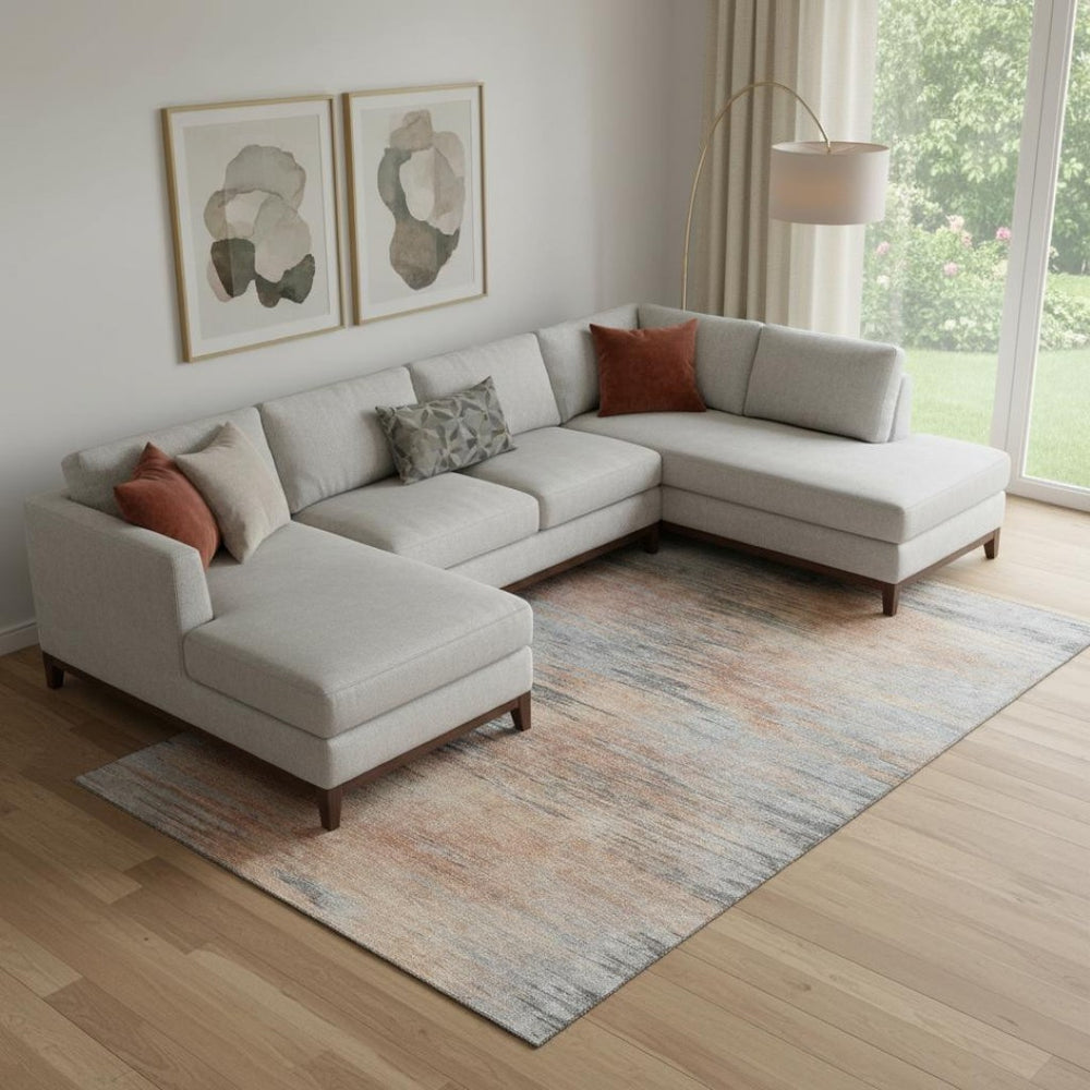 HomeRoots 10' X 14' Salmon and Gray Abstract Washable Area Rug - Durable, UV-Protected, Ideal for Busy Homes 665537