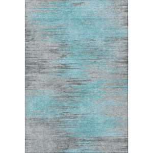 HomeRoots 5' X 8' Stylish Teal and Gray Abstract Area Rug – Washable, UV-Protected for Busy Homes and Pets 665539