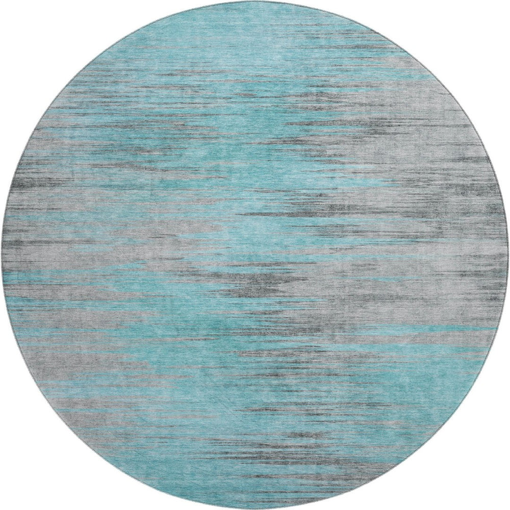 HomeRoots 8' Teal And Gray Abstract Round Rug – Stylish, Washable, UV-Protected, Perfect for Busy Homes! 665540
