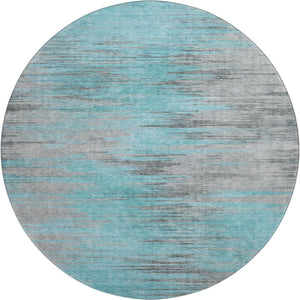 HomeRoots 8' Teal And Gray Abstract Round Rug – Stylish, Washable, UV-Protected, Perfect for Busy Homes! 665540