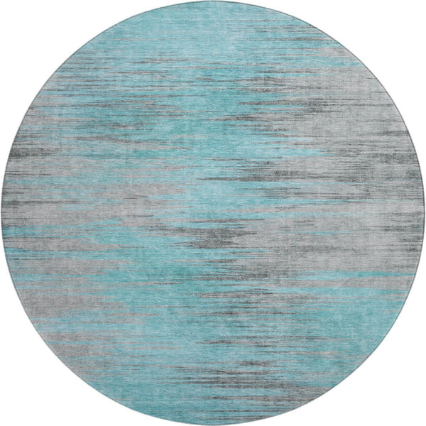 HomeRoots 8' Teal And Gray Abstract Round Rug – Stylish, Washable, UV-Protected, Perfect for Busy Homes! 665540