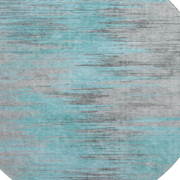 HomeRoots 8' Teal And Gray Abstract Round Rug – Stylish, Washable, UV-Protected, Perfect for Busy Homes! 665540