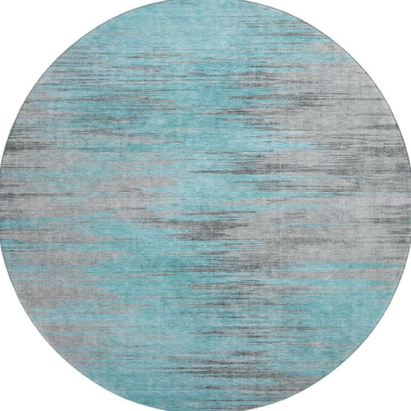 HomeRoots 8' Teal And Gray Abstract Round Rug – Stylish, Washable, UV-Protected, Perfect for Busy Homes! 665540