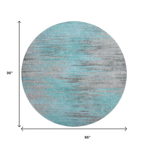 HomeRoots 8' Teal And Gray Abstract Round Rug – Stylish, Washable, UV-Protected, Perfect for Busy Homes! 665540