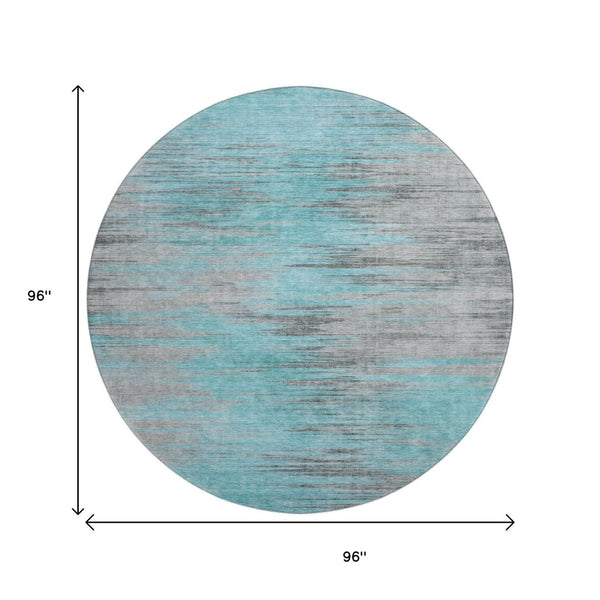HomeRoots 8' Teal And Gray Abstract Round Rug – Stylish, Washable, UV-Protected, Perfect for Busy Homes! 665540