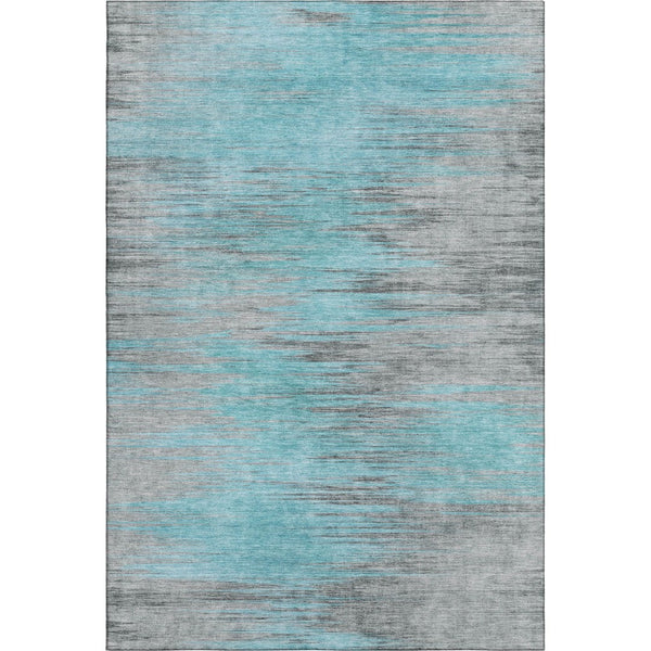 HomeRoots 8' X 10' Teal & Gray Abstract Area Rug - Washable, UV Protected, Perfect for Homes with Kids & Pets! 665541
