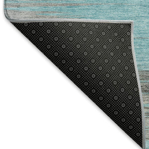 HomeRoots 8' X 10' Teal & Gray Abstract Area Rug - Washable, UV Protected, Perfect for Homes with Kids & Pets! 665541