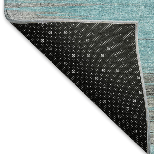 HomeRoots 8' X 10' Teal & Gray Abstract Area Rug - Washable, UV Protected, Perfect for Homes with Kids & Pets! 665541