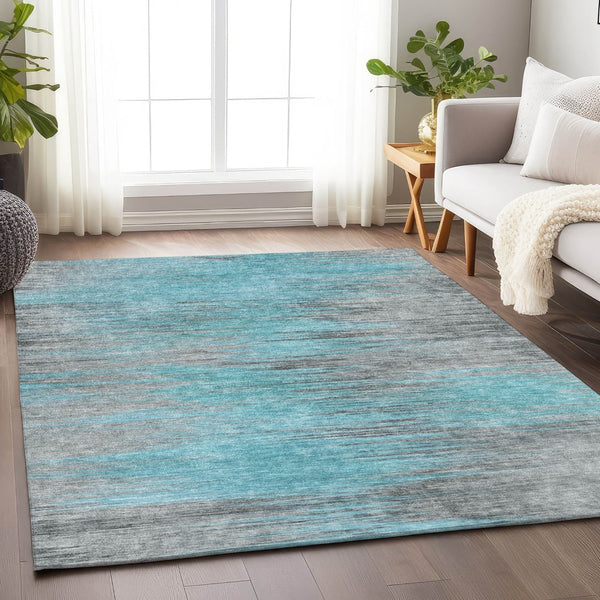 HomeRoots 8' X 10' Teal & Gray Abstract Area Rug - Washable, UV Protected, Perfect for Homes with Kids & Pets! 665541