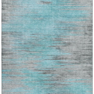 HomeRoots 8' X 10' Teal & Gray Abstract Area Rug - Washable, UV Protected, Perfect for Homes with Kids & Pets! 665541