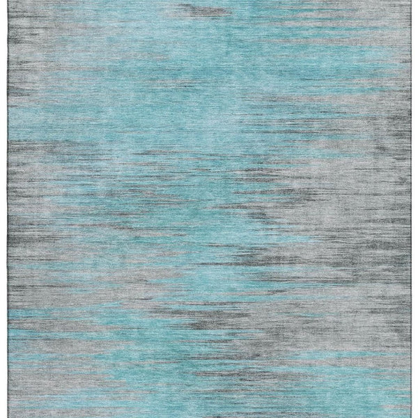 HomeRoots 8' X 10' Teal & Gray Abstract Area Rug - Washable, UV Protected, Perfect for Homes with Kids & Pets! 665541