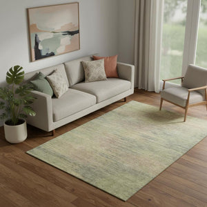 HomeRoots 5' X 8' Artichoke Green Abstract Area Rug - Washable, UV Protected, Durable Design for Modern Homes 665545