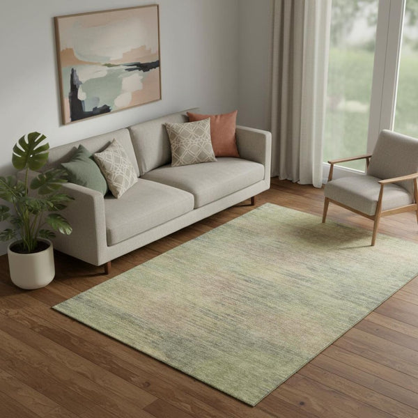 HomeRoots 5' X 8' Artichoke Green Abstract Area Rug - Washable, UV Protected, Durable Design for Modern Homes 665545