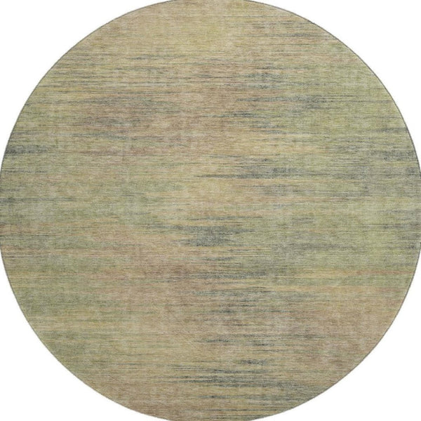 HomeRoots 8' Washable Round Rug in Artichoke Green, Gold, and Copper with UV Protection for Busy Homes 665546