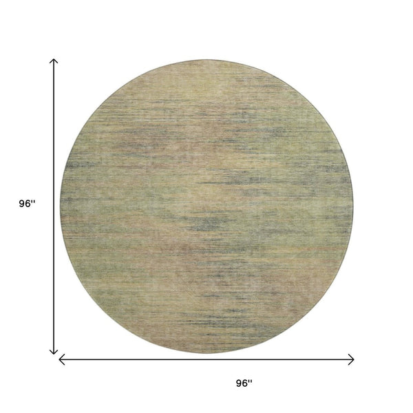 HomeRoots 8' Washable Round Rug in Artichoke Green, Gold, and Copper with UV Protection for Busy Homes 665546
