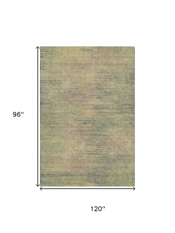 HomeRoots 8' X 10' Artichoke Green Gold Copper Abstract Washable Area Rug - Stylish, Durable, UV Protected! 665547