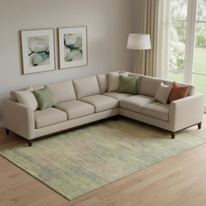 HomeRoots 8' X 10' Artichoke Green Gold Copper Abstract Washable Area Rug - Stylish, Durable, UV Protected! 665547