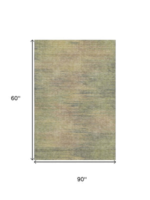 HomeRoots 9' X 12' Artichoke Green Abstract Area Rug with Gold & Copper Accents - Washable & UV Protected! 665548