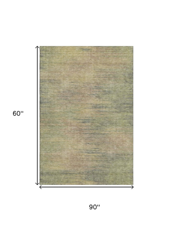 HomeRoots 9' X 12' Artichoke Green Abstract Area Rug with Gold & Copper Accents - Washable & UV Protected! 665548