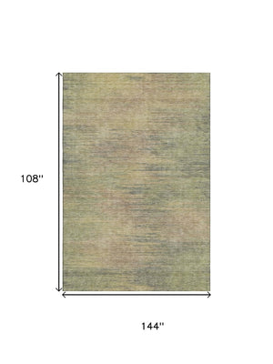 HomeRoots 9' X 12' Artichoke Green Abstract Area Rug with Gold & Copper Accents - Washable & UV Protected! 665548