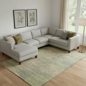 HomeRoots 9' X 12' Artichoke Green Abstract Area Rug with Gold & Copper Accents - Washable & UV Protected! 665548