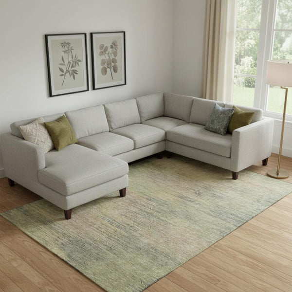 HomeRoots 9' X 12' Artichoke Green Abstract Area Rug with Gold & Copper Accents - Washable & UV Protected! 665548