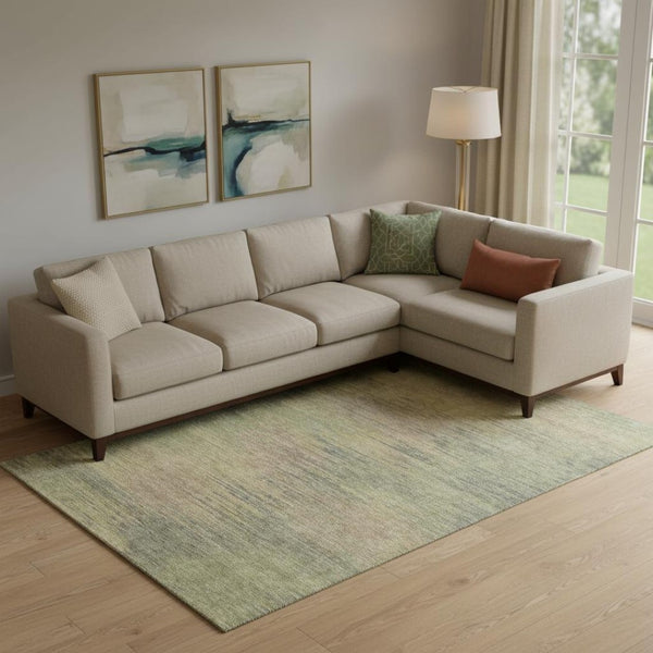 HomeRoots 10' X 14' Abstract Area Rug in Artichoke Green, Gold & Copper - Washable, UV-Protected & Stylish! 665549