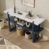 English Elm Trexm Retro Elegant Console Table With Marble-Effect Top and Versatile Storage Solutions For Entryway and Living Room (Navy)