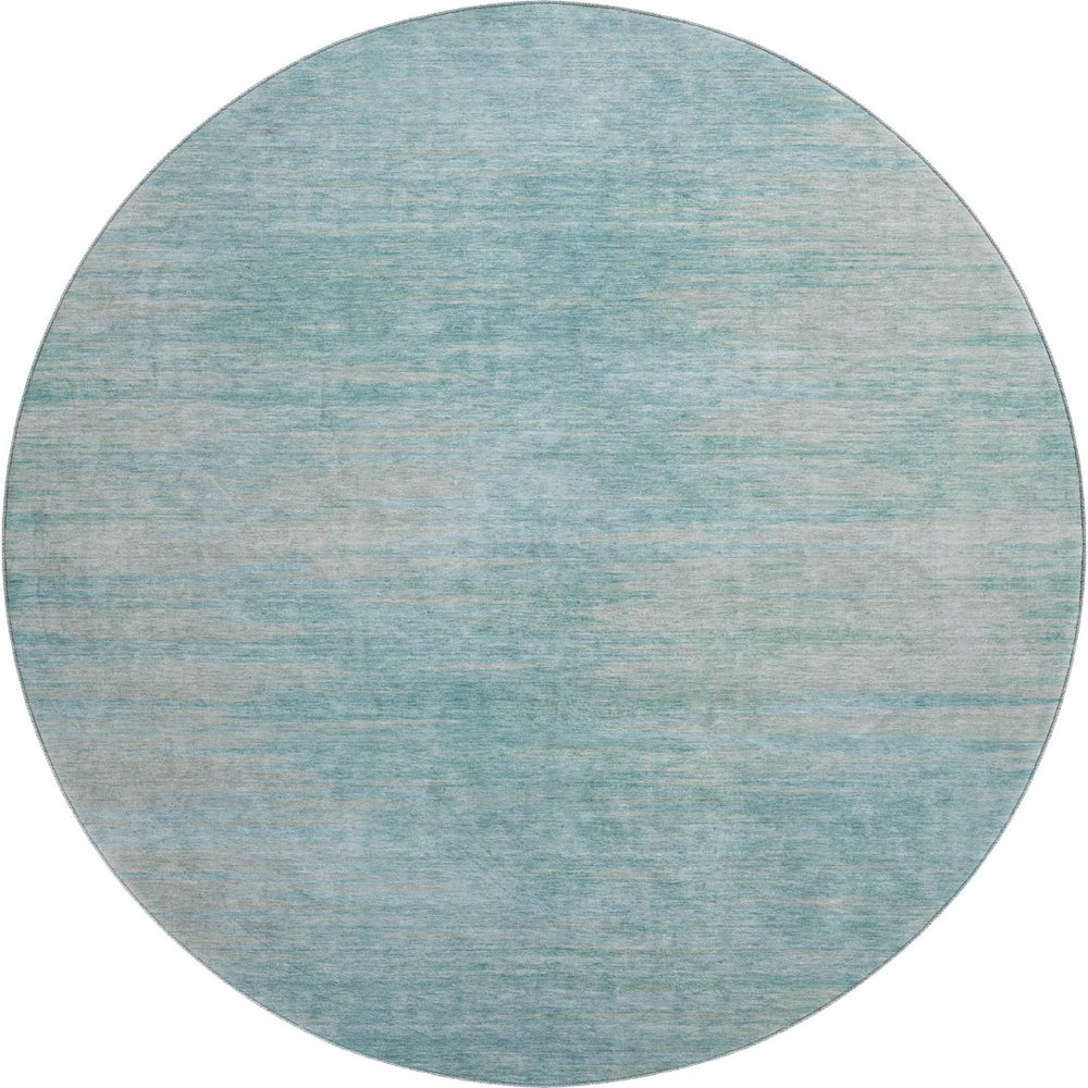 HomeRoots 8' Stylish Aqua & Gray Abstract Washable Round Rug - Durable, UV Protected, Perfect for High-Traffic Areas 665552