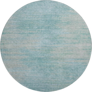 HomeRoots 8' Stylish Aqua & Gray Abstract Washable Round Rug - Durable, UV Protected, Perfect for High-Traffic Areas 665552