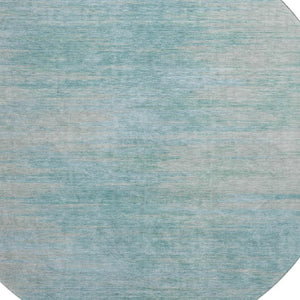 HomeRoots 8' Stylish Aqua & Gray Abstract Washable Round Rug - Durable, UV Protected, Perfect for High-Traffic Areas 665552