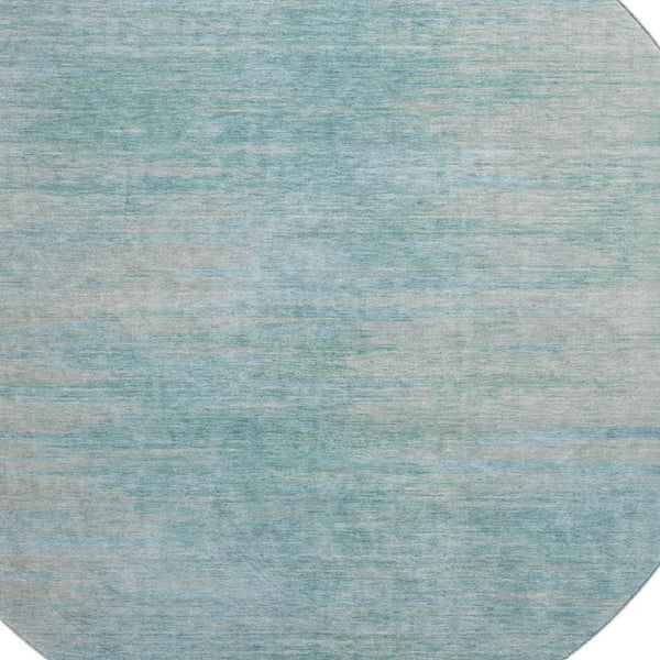 HomeRoots 8' Stylish Aqua & Gray Abstract Washable Round Rug - Durable, UV Protected, Perfect for High-Traffic Areas 665552