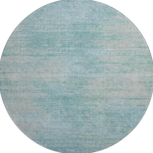 HomeRoots 8' Stylish Aqua & Gray Abstract Washable Round Rug - Durable, UV Protected, Perfect for High-Traffic Areas 665552