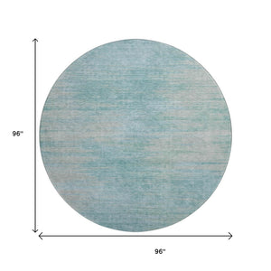 HomeRoots 8' Stylish Aqua & Gray Abstract Washable Round Rug - Durable, UV Protected, Perfect for High-Traffic Areas 665552