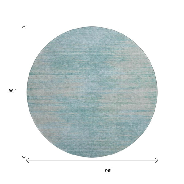 HomeRoots 8' Stylish Aqua & Gray Abstract Washable Round Rug - Durable, UV Protected, Perfect for High-Traffic Areas 665552