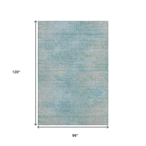 HomeRoots 8' X 10' Aqua and Gray Abstract Washable Area Rug - Durable, Stain-Resistant with UV Protection! 665553
