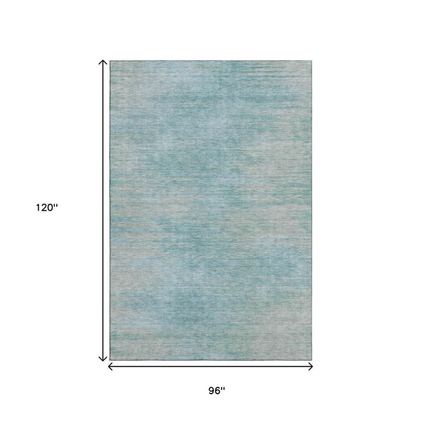 HomeRoots 8' X 10' Aqua and Gray Abstract Washable Area Rug - Durable, Stain-Resistant with UV Protection! 665553