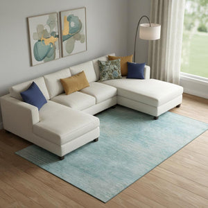 HomeRoots 8' X 10' Aqua and Gray Abstract Washable Area Rug - Durable, Stain-Resistant with UV Protection! 665553