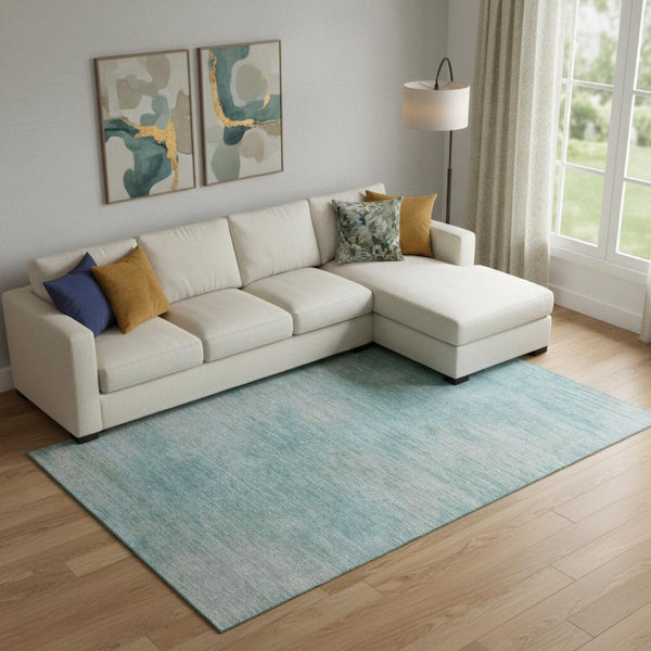 HomeRoots 9' X 12' Aqua and Gray Abstract Area Rug - Stain Resistant, UV Protected, Durable for High-Traffic Areas 665554